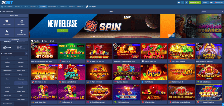 A glance at the slots game library on 1xBet
