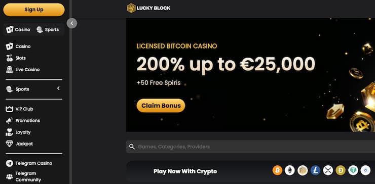 An image of Lucky Block, a top site to play the game based on our Ze Zeus slot review