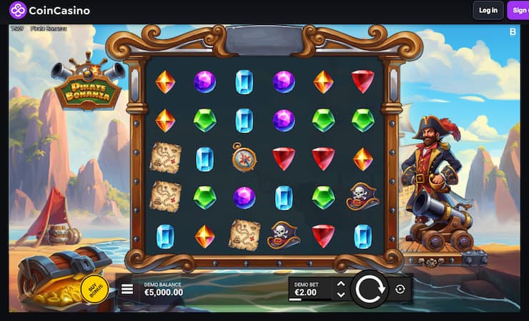 An image of gameplay at CoinCasino from our Pirate Bonanza slot review