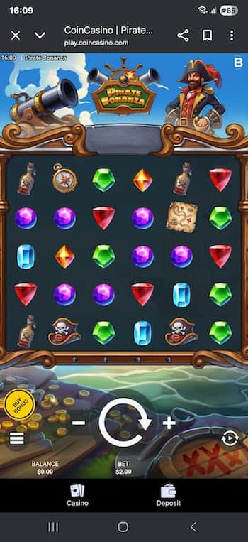 An image of mobile Pirate Bonanza slot gameplay from our review