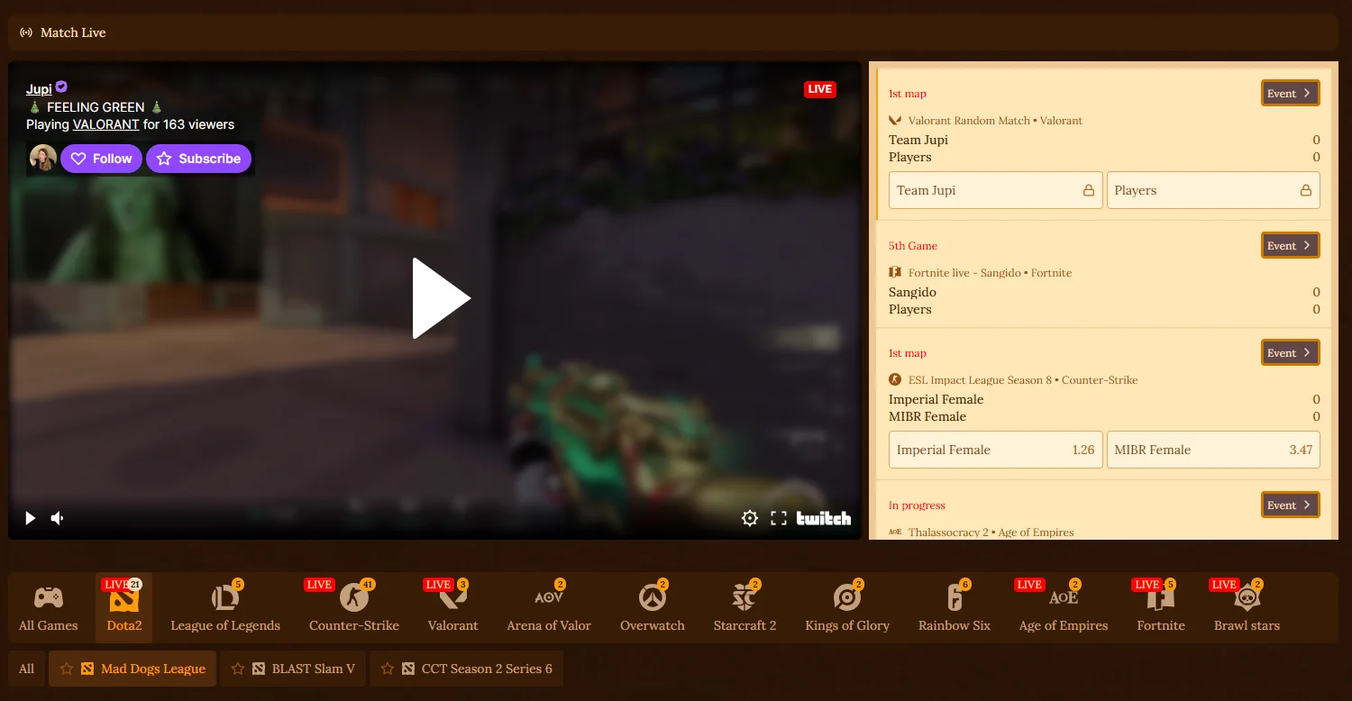 A snapshot of a eSports gaming session on Rabona Sportsbook