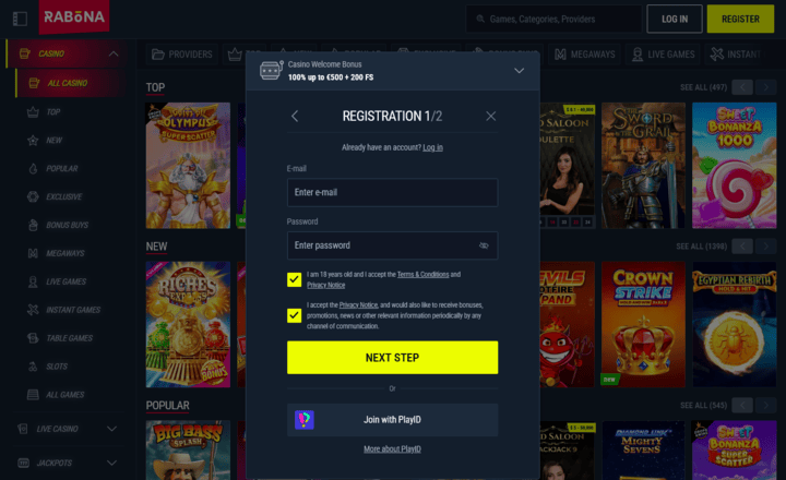Rabona registration - second step