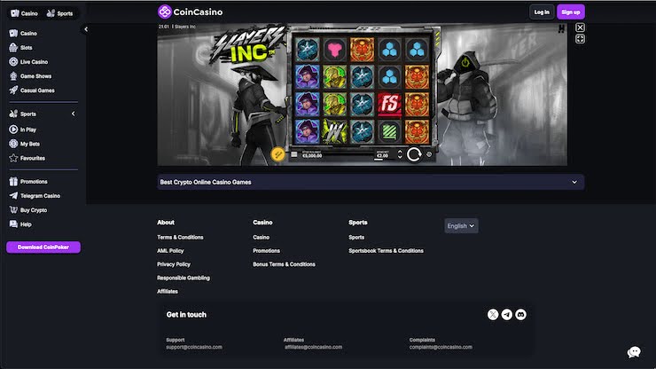 The Slayers Inc slot demo, as played at CoinCasino