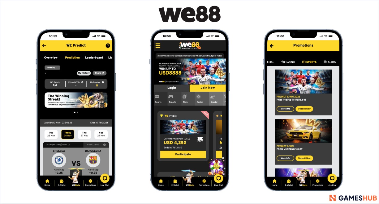A screenshot of the We88 sportsbook on a set of smartphones.