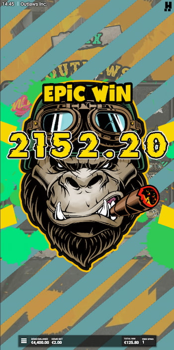 Quick look at an Epic Win being landed on a mobile version of the Outlaws Inc slot
