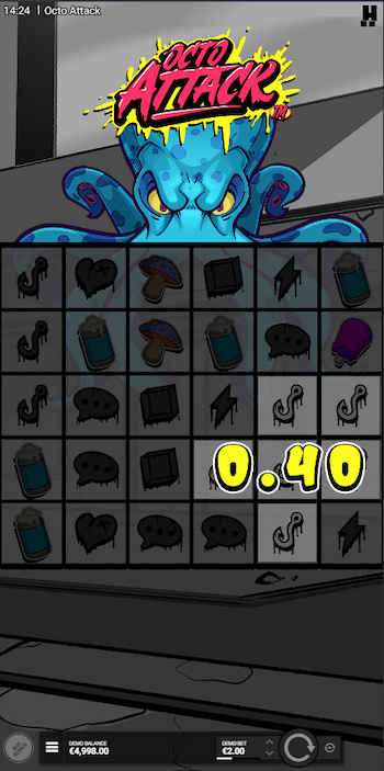 A screengrab from our Octo Attack slot review of the game being played on a mobile device