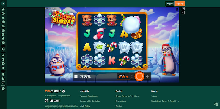 An overview of the Snow Slingers slot being played at TG Casino, along with the Snow-Volver feature in action