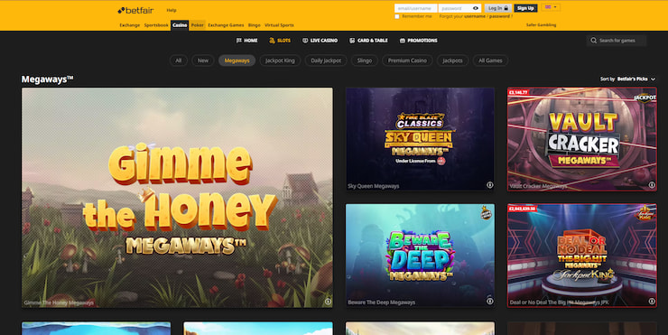 Screenshot taken of Betfair's selection of Megaways slots that are perfect for players at slots sites UK operators looking for bonus-filled games
