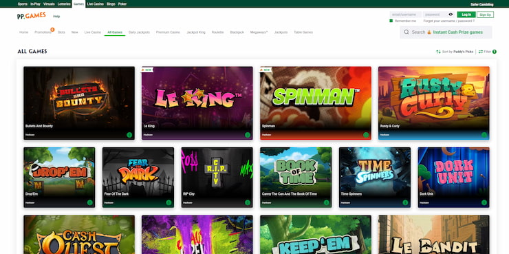 Screengrab of some of the available bonus buy and high-volatility games found at Paddy Power, many of which coming from Hacksaw Gaming.