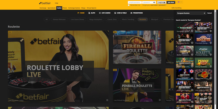 Quick overview of the kinds of games found at Betfair, a site for roulette not on GamStop
