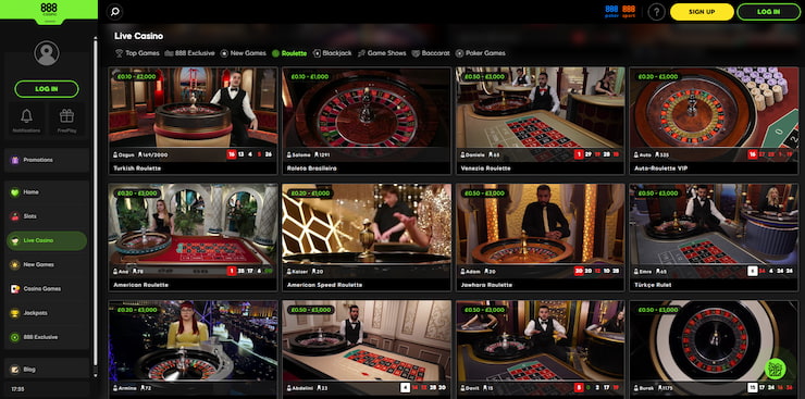 A screenshot depicting the many games available at one of the best online roulette sites, 888Casino