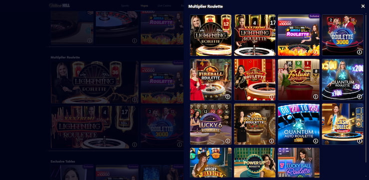 Glance at the multiplier games that can be played at William Hill, one of the best roulette sites UK bettors can play at