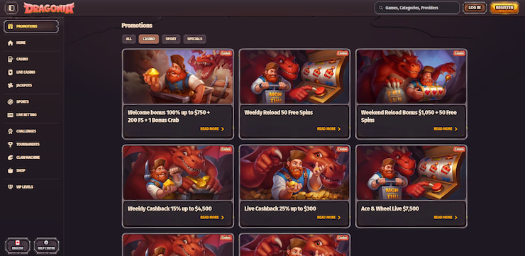 Overview of the many deposit bonuses available at Dragonia