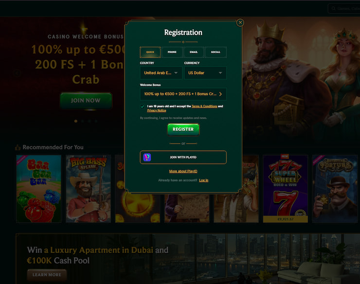 An image depicting the registration process at Casinia, one of the best online casinos in the UAE for real-money betting