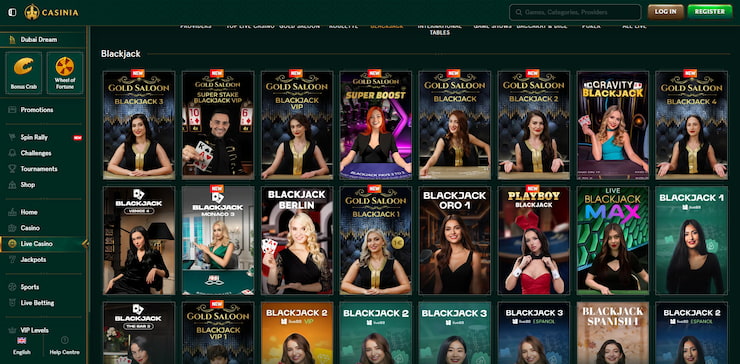Broad look at the live blackjack games online casino Bahrain players can enjoy at Casinia, including several high-roller options