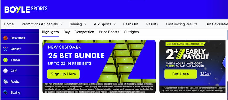 A glance at some of the darts betting promos located at Boyle Sports