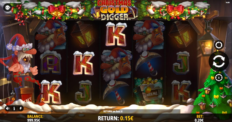 A look at the Christmas Gold Digger slot's reels and lines
