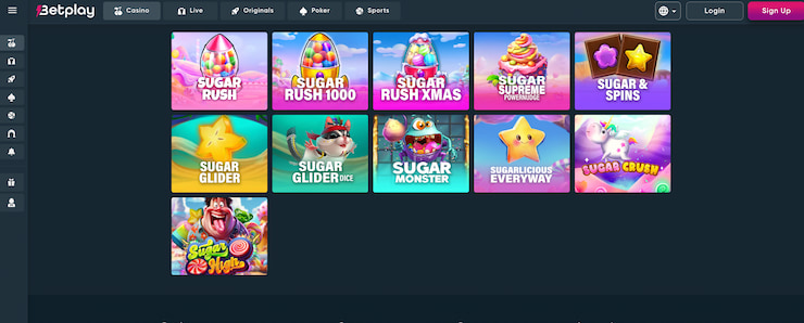 A selection of sugar themed slots at Betplay Casino