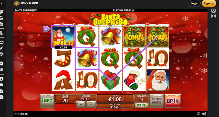 As part of the Santa Surprise slot review, our tester hits a win at Lucky Block