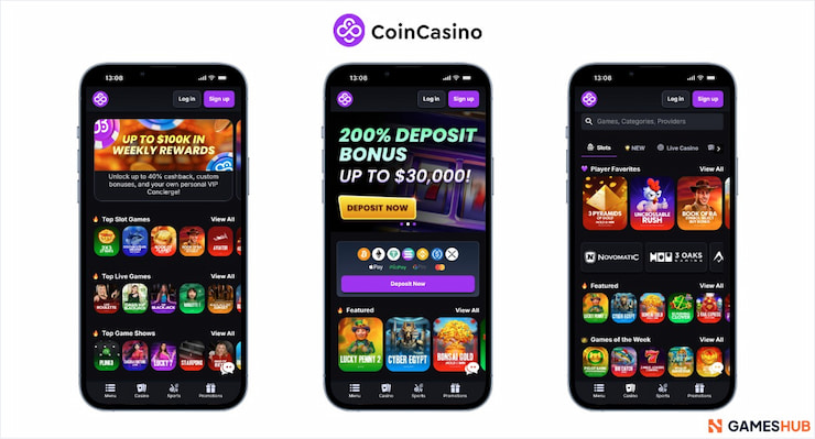 Mobile shots of CoinCasino, one of the best online casinos NZ