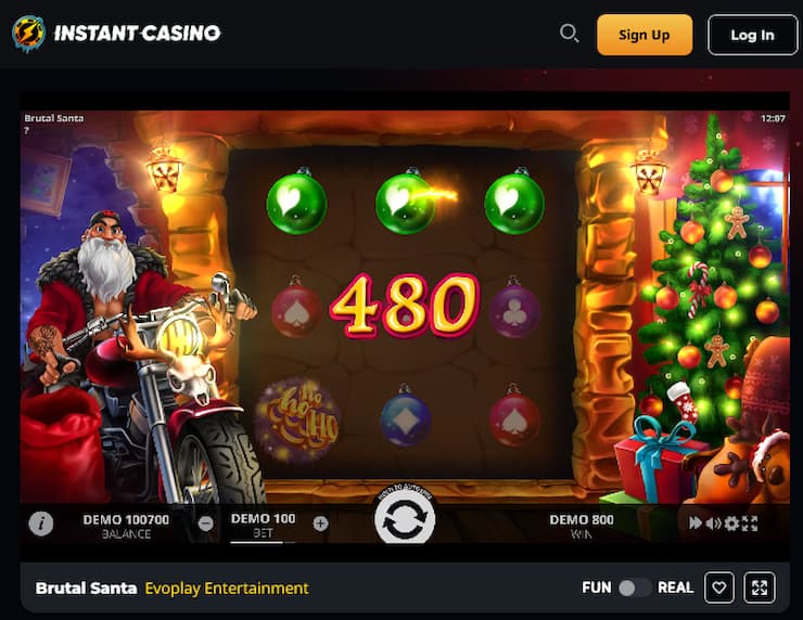 A winning hit on the Brutal Santa slot at Instant Casino