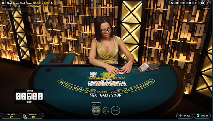 Example of live Caribbean stud poker online at Stake Poker