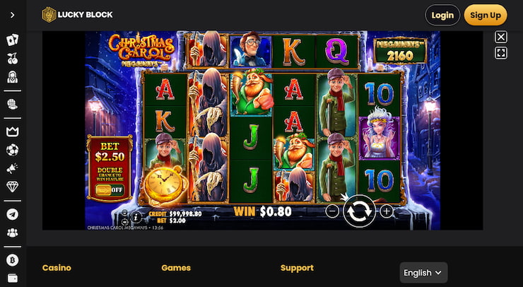 A shot of the Christmas Carol Megaways slot as it appears at Lucky Block