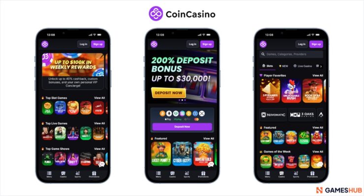 An image of the CoinCasino mobile view from our Big Bass Bonanza Christmas slot review