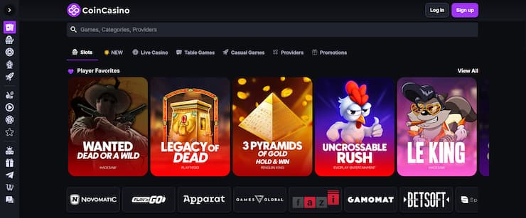 The CoinCasino slots lobby showcasing some of the casino's top slot games.