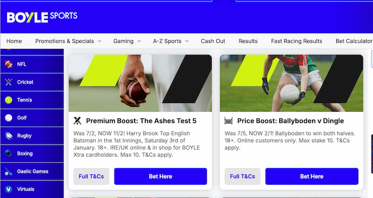 Cricket and rugby betting betting promotions, as seen at Boyle Sports UK