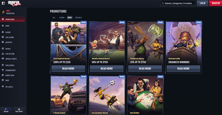 Cricket and sports betting promos at Mafia Casino