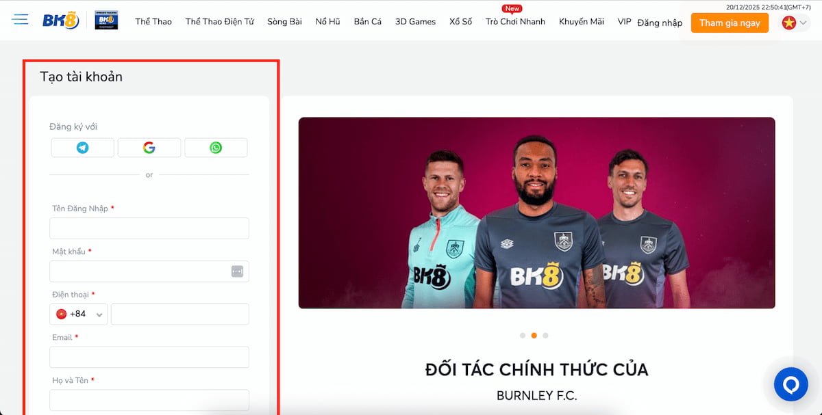 Điền đầy đủ và chính xác các thông tin mà nhà cái yêu cầu