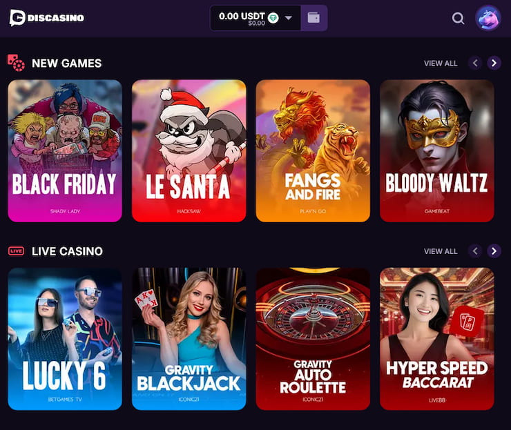 A preview of the games catalogue at Discasino