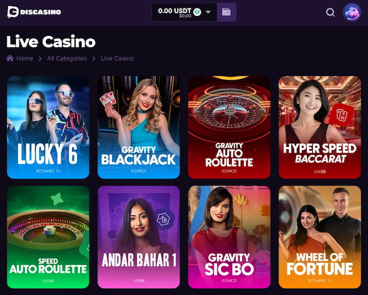 A view of the live casino catalogue as discussed in our Discasino review