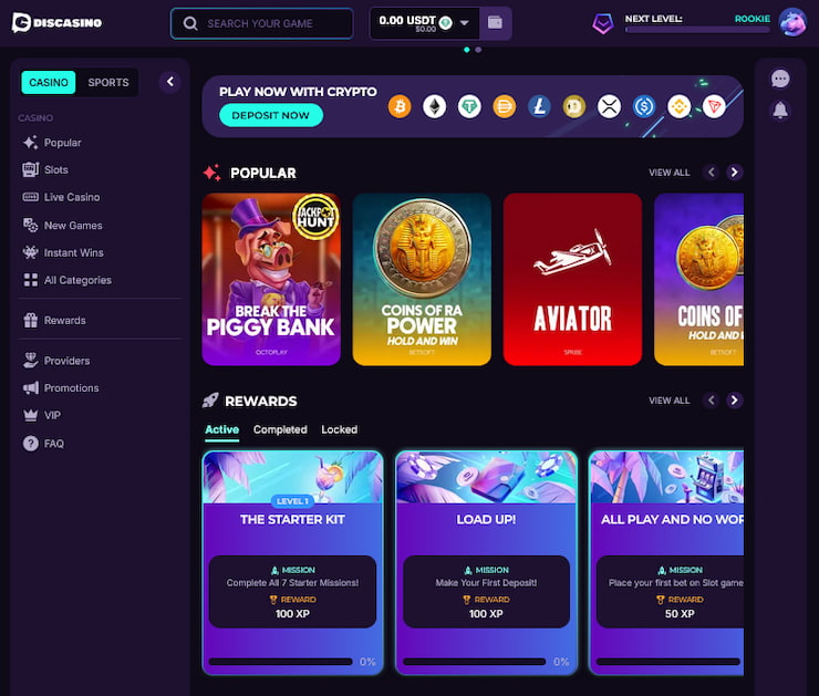 A view of the home page at Discasino seen during our Discasino review