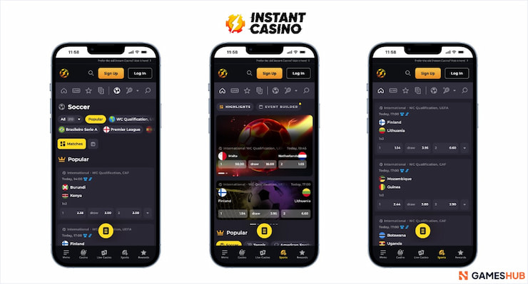 International football betting markets, as seen at Instant Casino
