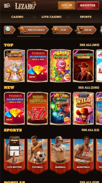 A mobile image from our Lizaro casino review