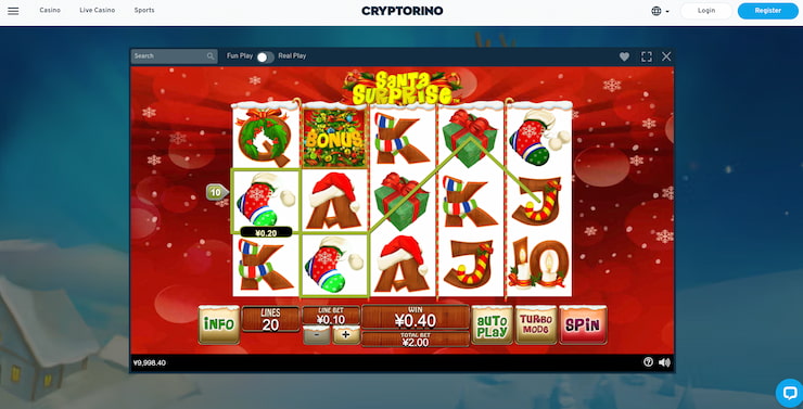 Our reviewer tests the Santa Surprise slot at Cryptorino
