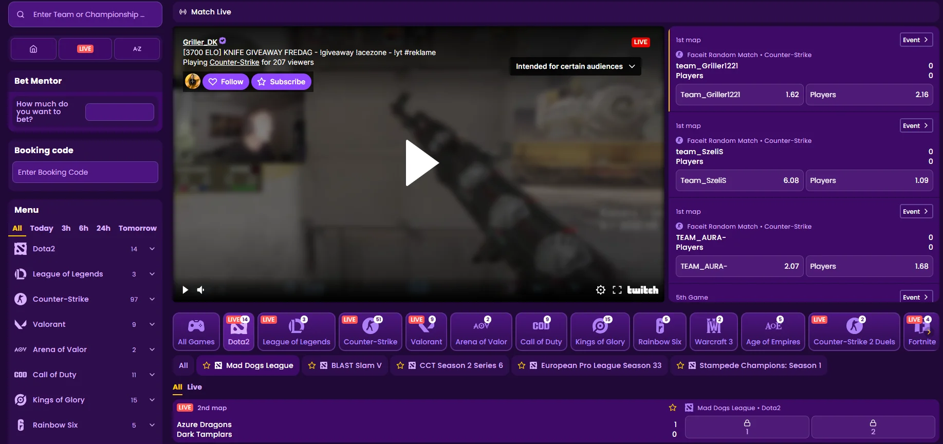 The Esports betting section at Kingmaker displayed during our Kingmaker review