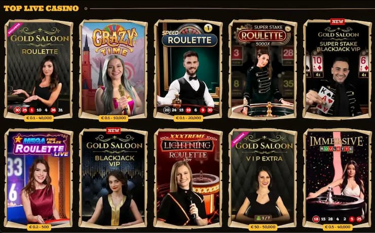 An image of live casino titles from our Lizaro Casino review