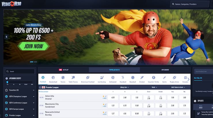 An image of the Vegas Hero bonus code for casino play