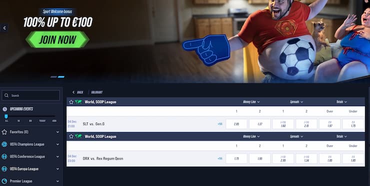 An image of esports betting markets at Vegas Hero 