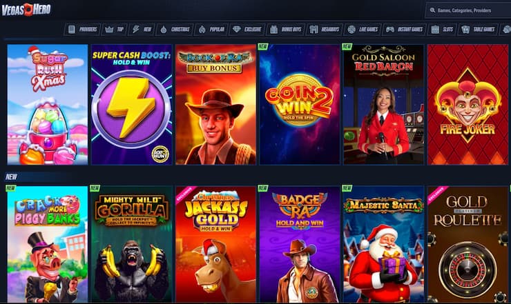 An image of the game library at VegasHero