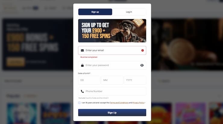 An image of the sign-up process from our SpinDog review
