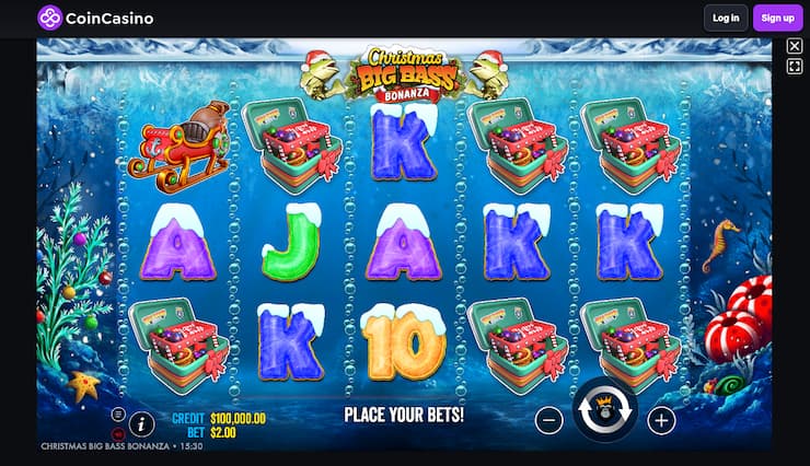 An image from our Christmas Big Bass Bonanza review of free play at CoinCasino
