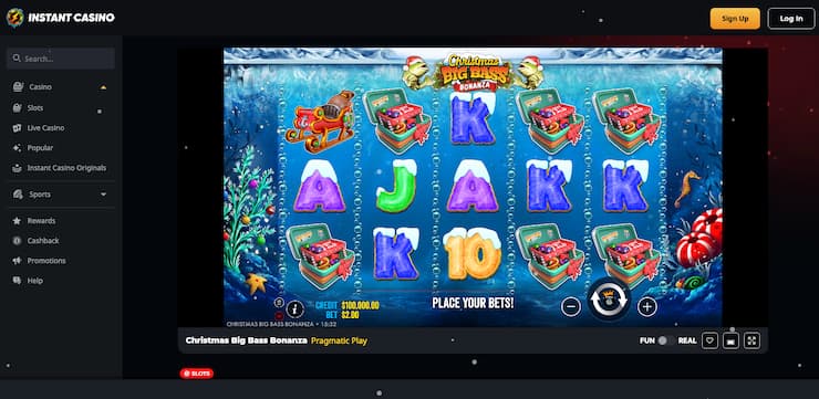 An image of gameplay at Instant Casino from our Christmas Big Bass Bonanza review