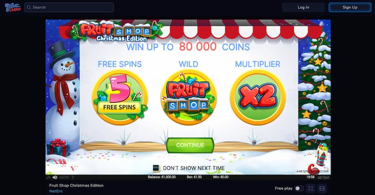 An image of gameplay of the Fruit Shop Christmas Edition slot at 7Bit Casino
