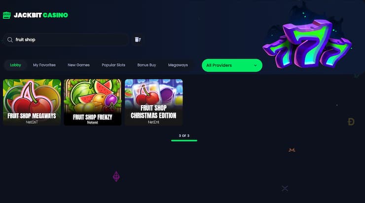 An image of the Fruit Shop Christmas Edition slot in the game lobby at Jackbit