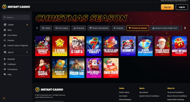 The available Christmas-themed slot games at Instant Casino