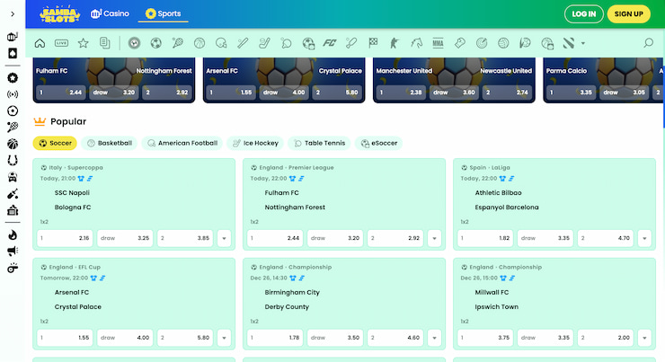 A display of the Sambaslots sportsbook featuring football fixtures and in-play betting options.